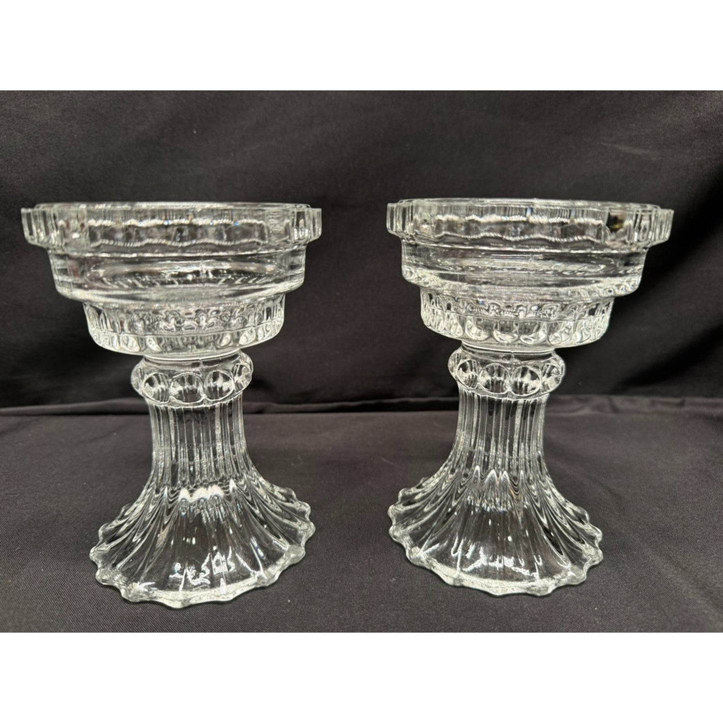Pair of L.E. Smith Vintage Pink Fairy Lamps Clear Glass Pedestal Candle Holders