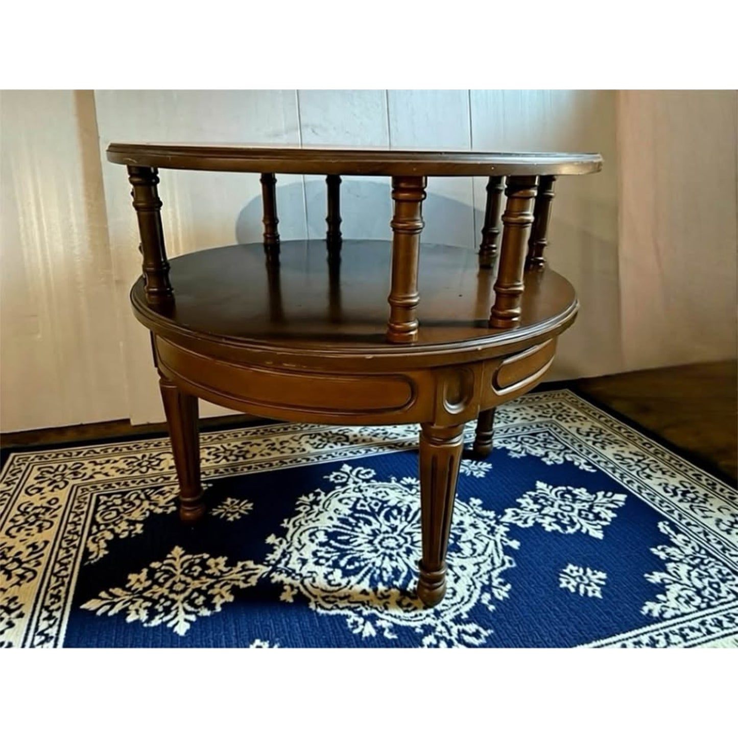 Vintage mersman round 2 tier walnut end table/side table with tapered legs