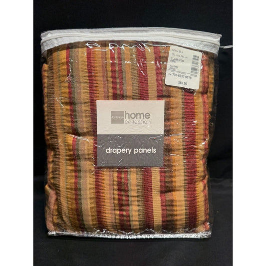 JC Penny St James single panel drapes striped red brown tan 50"x95" brand new