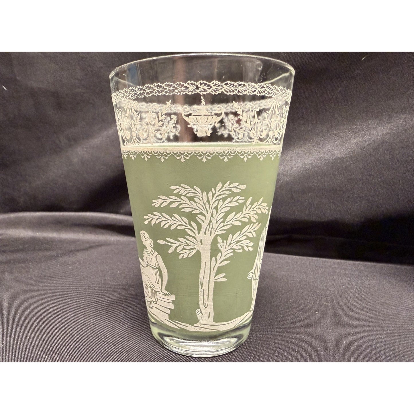 Set of 6 Wedgewood Jeanette Helllenic Sage green white Vintage glass tumblers 5”