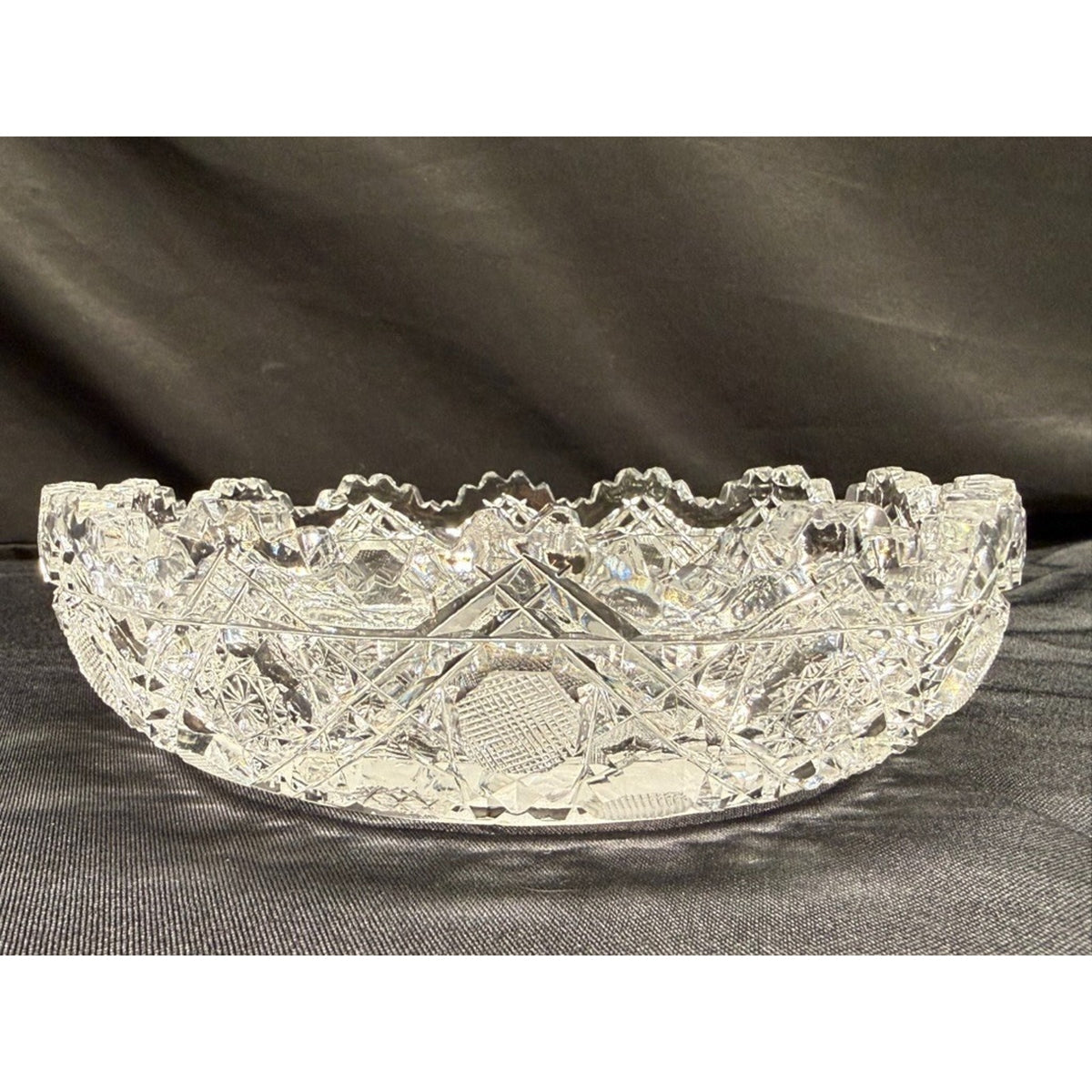 American Brilliant Crystal Cut Glass Round Centerpiece Bowl Etched Flowers 8"