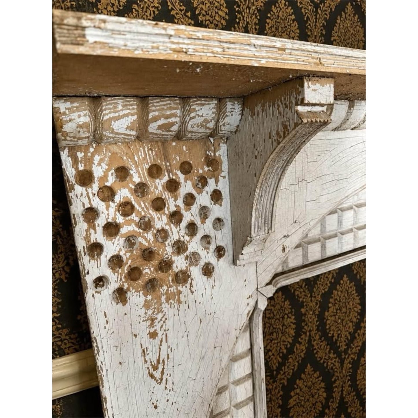 Antique wooden fire place mantel architectural salvage distressed white