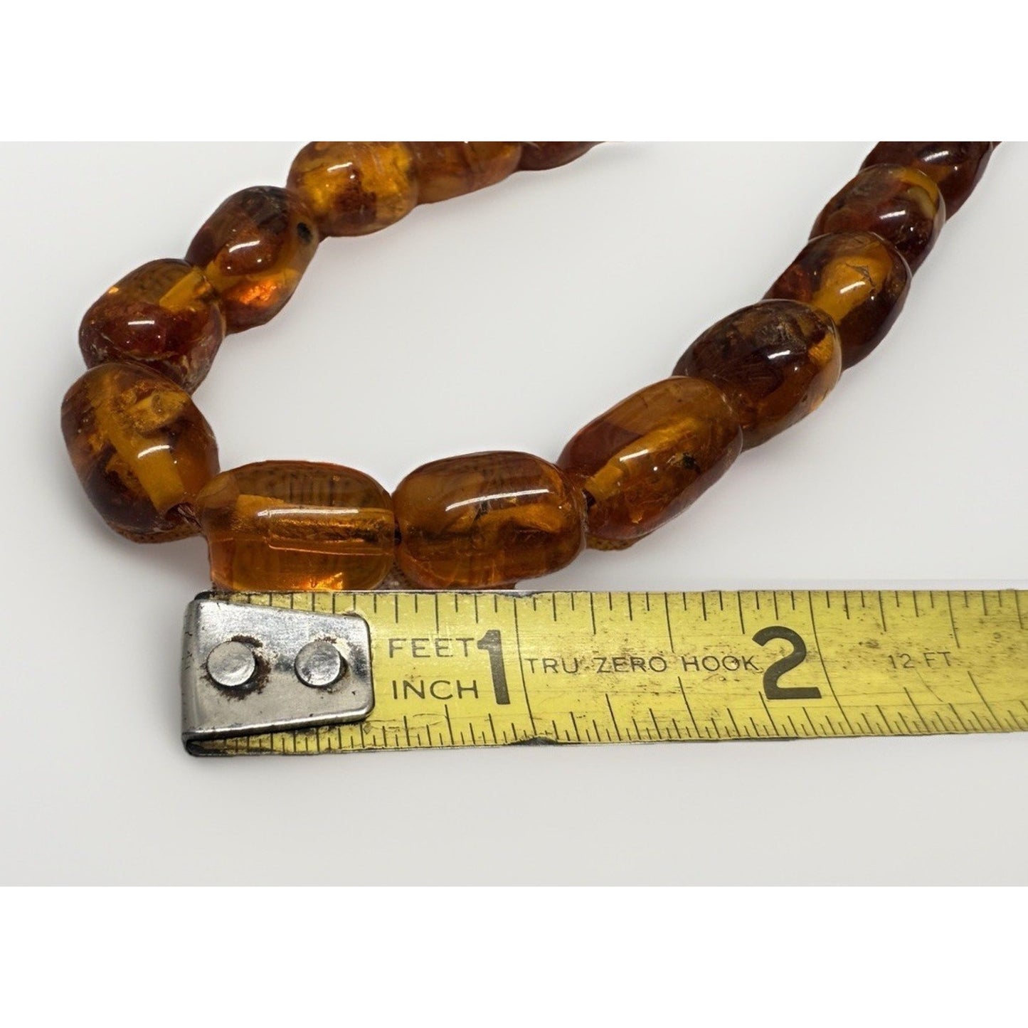 Vintage Baltic amber barrel bead necklace no clasp, pull over head approx. 13”