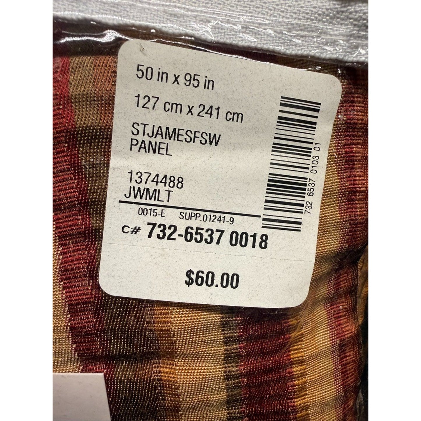 JC Penny St James single panel drapes striped red brown tan 50"x95" brand new