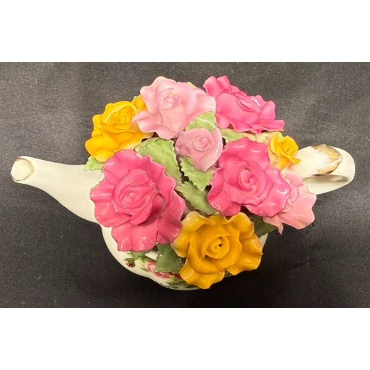 RARE Royal Albert Old Country Roses Floral Teapot Music Box Vintage WORKING!