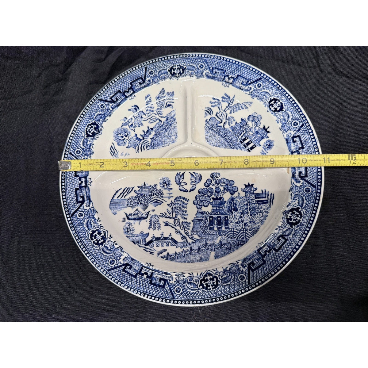 Set of 3 Blue Willow Divided Plates/Grill Plates Made in Poland 10.75" Vintage