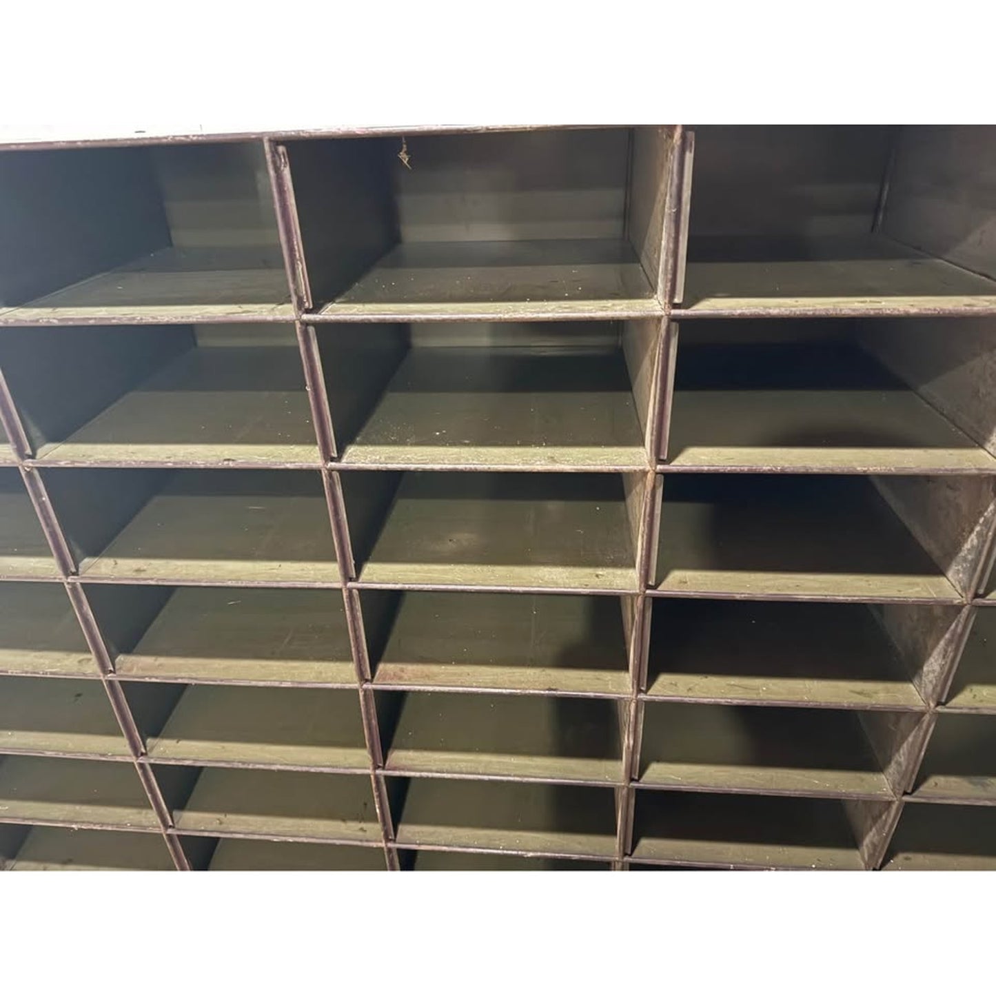 Vintage 1940’s metal Industrial mail organizer/ pigeon hole storage cabinet 45 slots