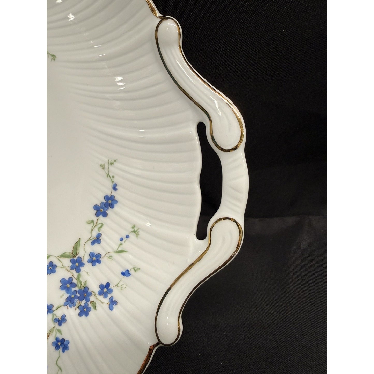 Bernardaud Limoges France Myosotis Handled 11” Cake Plate platter blue flowers