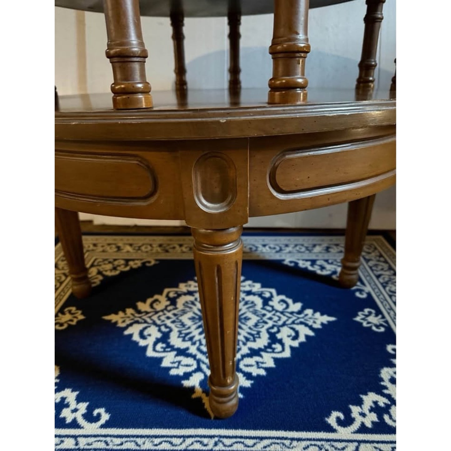Vintage mersman round 2 tier walnut end table/side table with tapered legs
