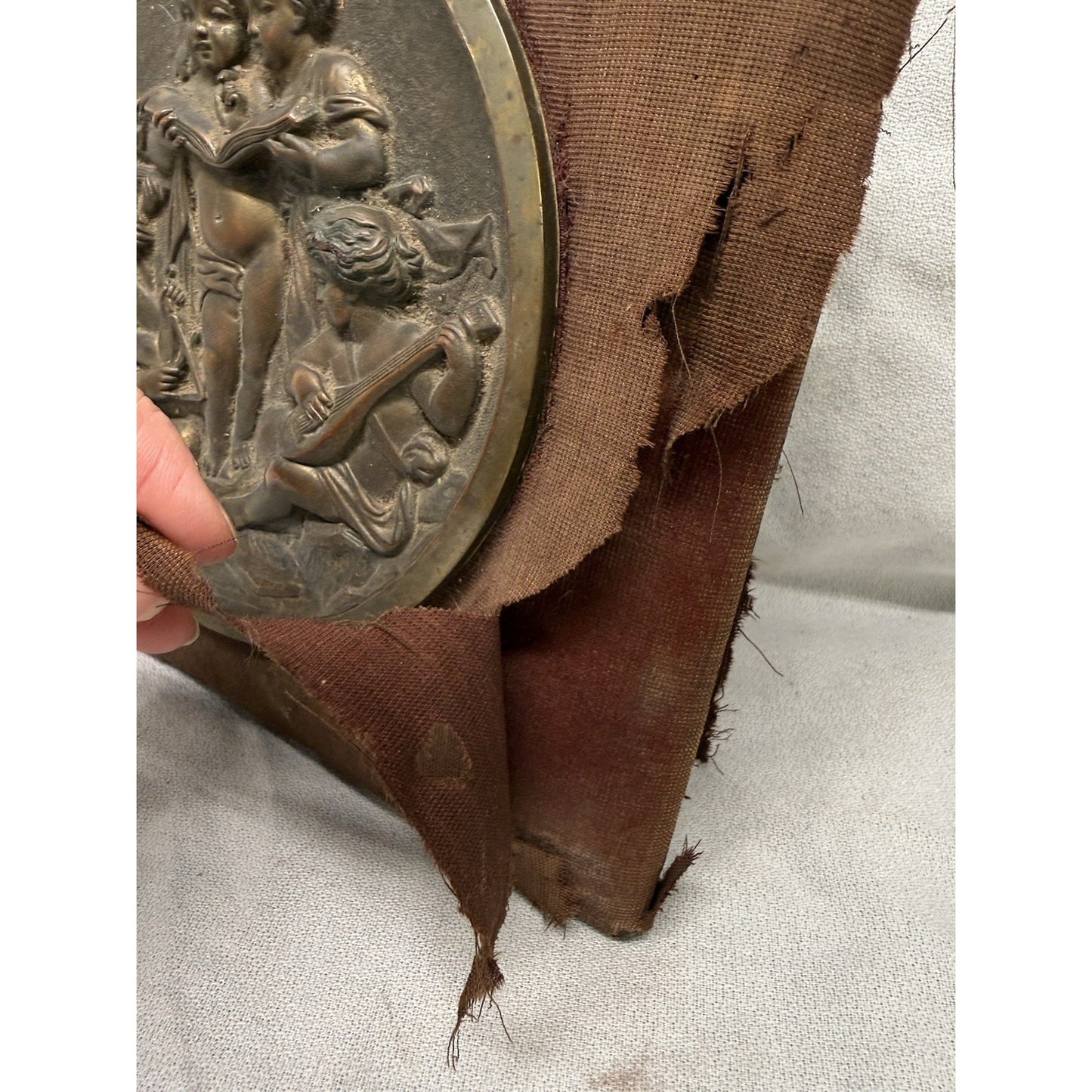 Rare Antique Bronze 5 Cherubs Playing Instruments relief Plaque Wall Hanging 9”