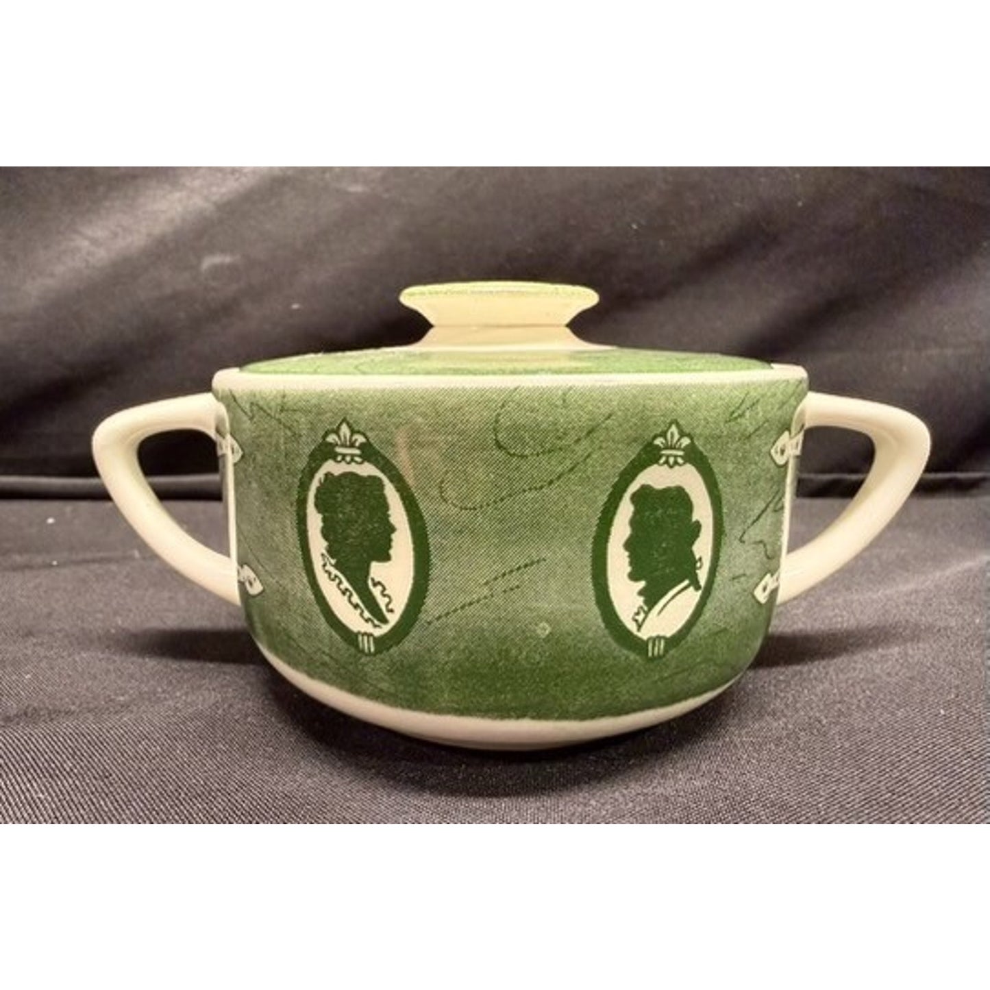 Vintage Royal China "Colonial Homestead" Green white creamer sugar gravy boat