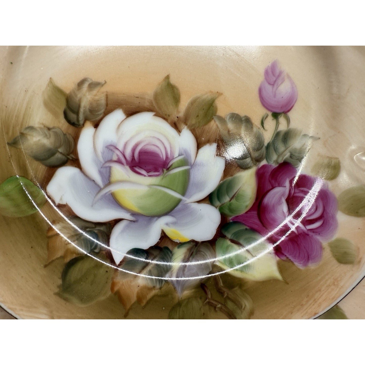 Set of 4 Vintage Lefton Heritage Brown Floral Hand-Painted Salad Plates 7.25”