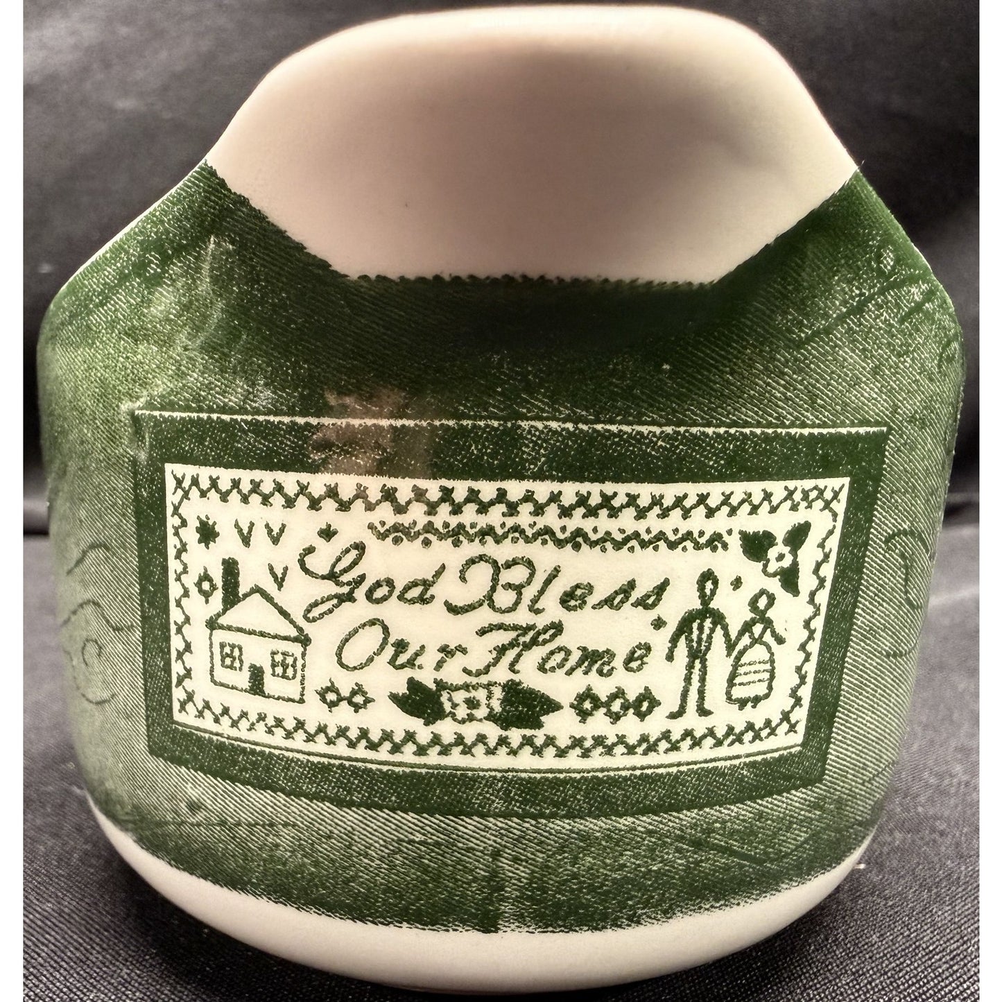 Vintage Royal China "Colonial Homestead" Green white creamer sugar gravy boat