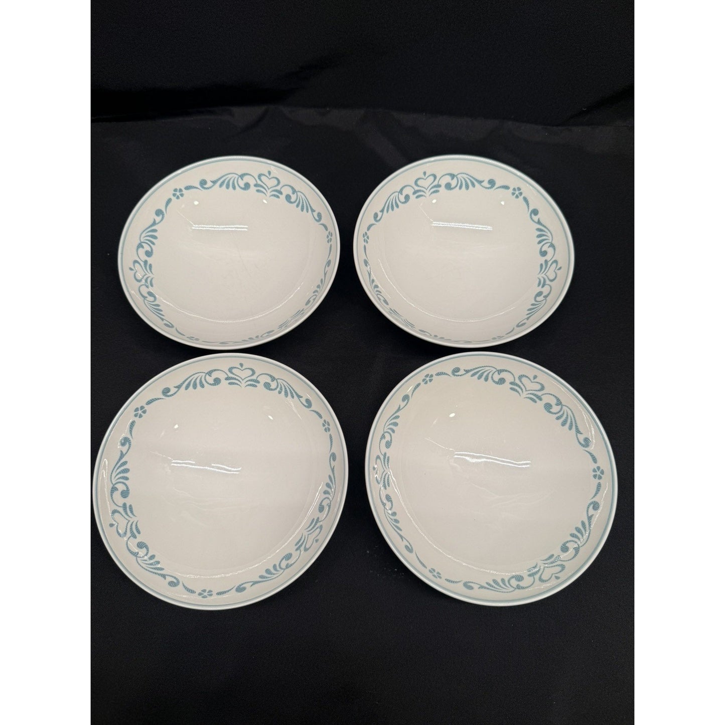 Franciscan Blue Fancy Whitestone Cereal Bowls White Blue Round 6” x 2” set of 4