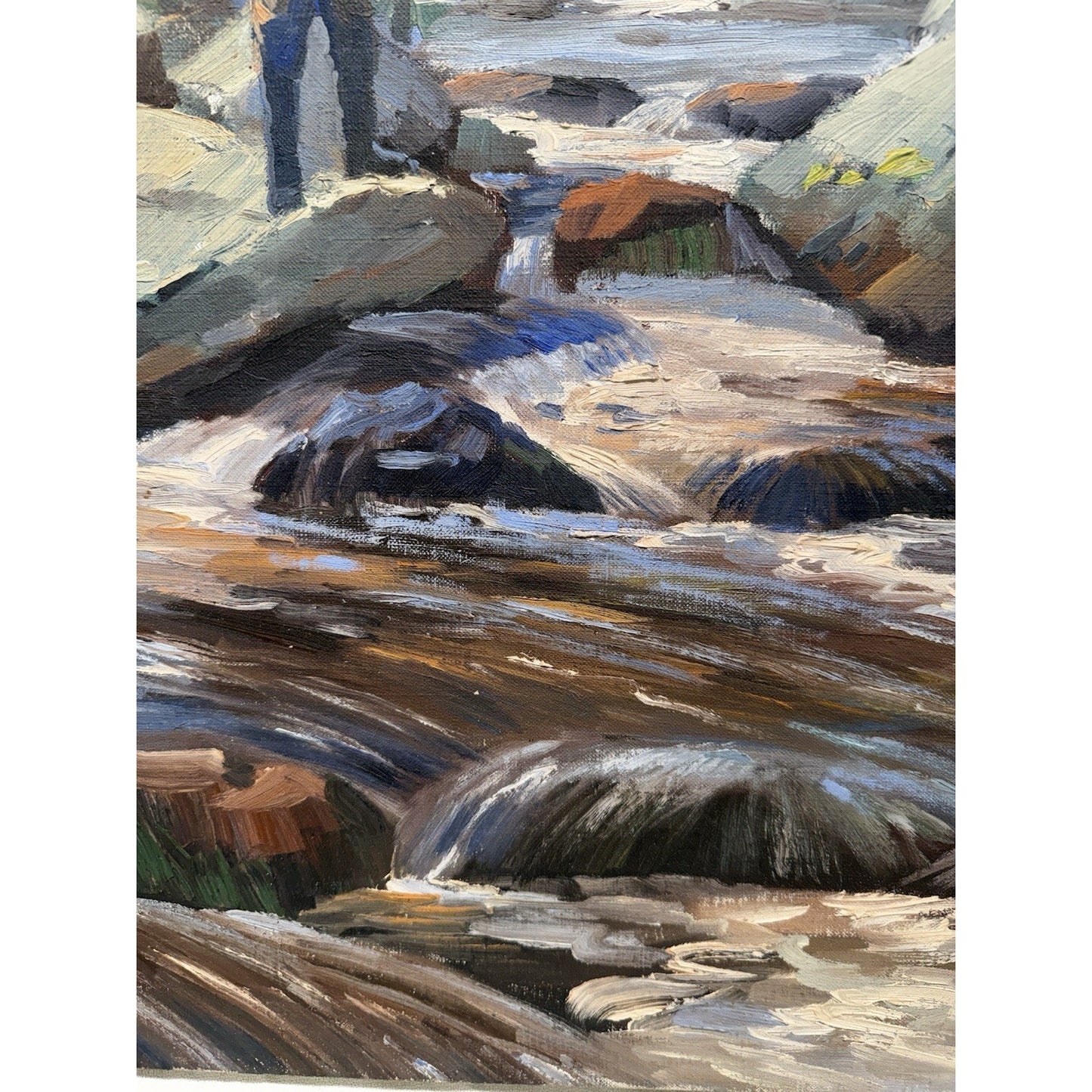 Charles Gordon Harris Painting Man Fishing New England River 30” X 25” Vintage