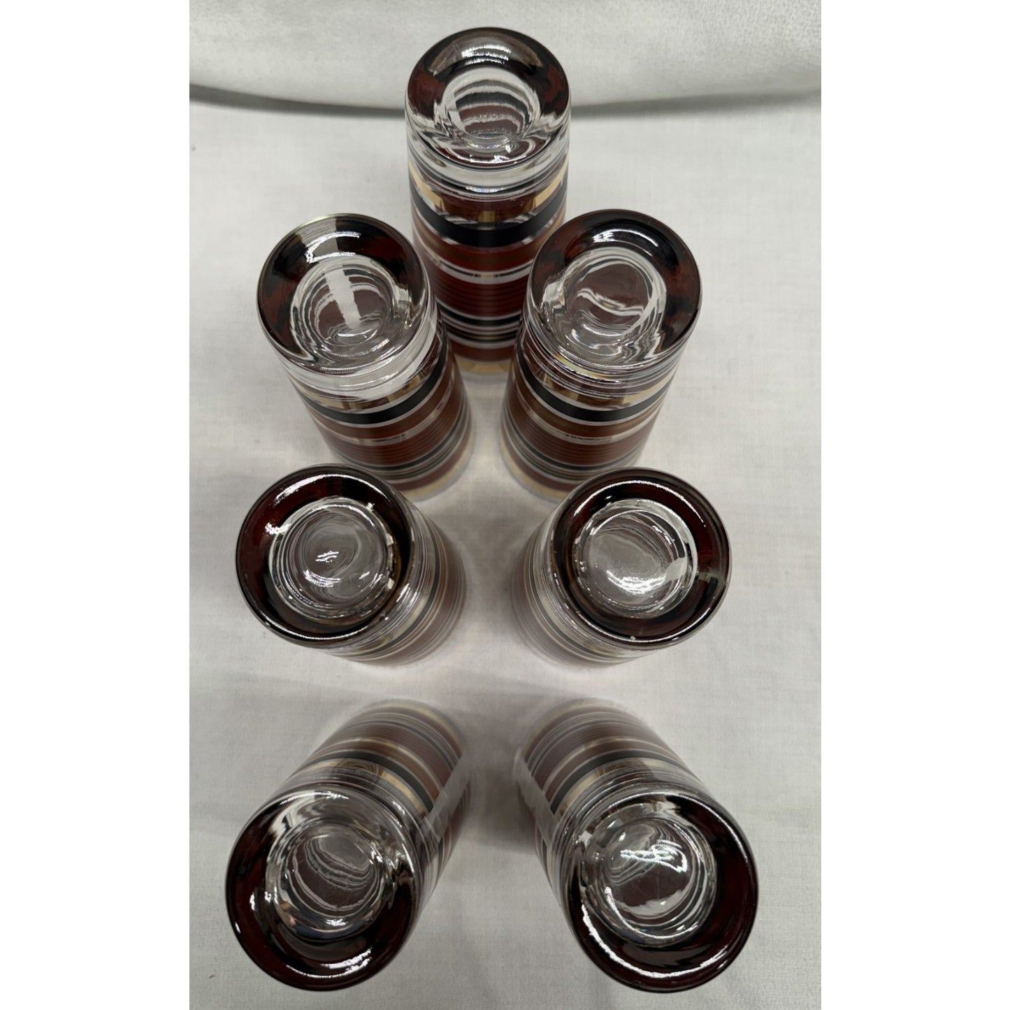 (7) Rare mid century modern high ball striped glasses red gold black 7" tumbler