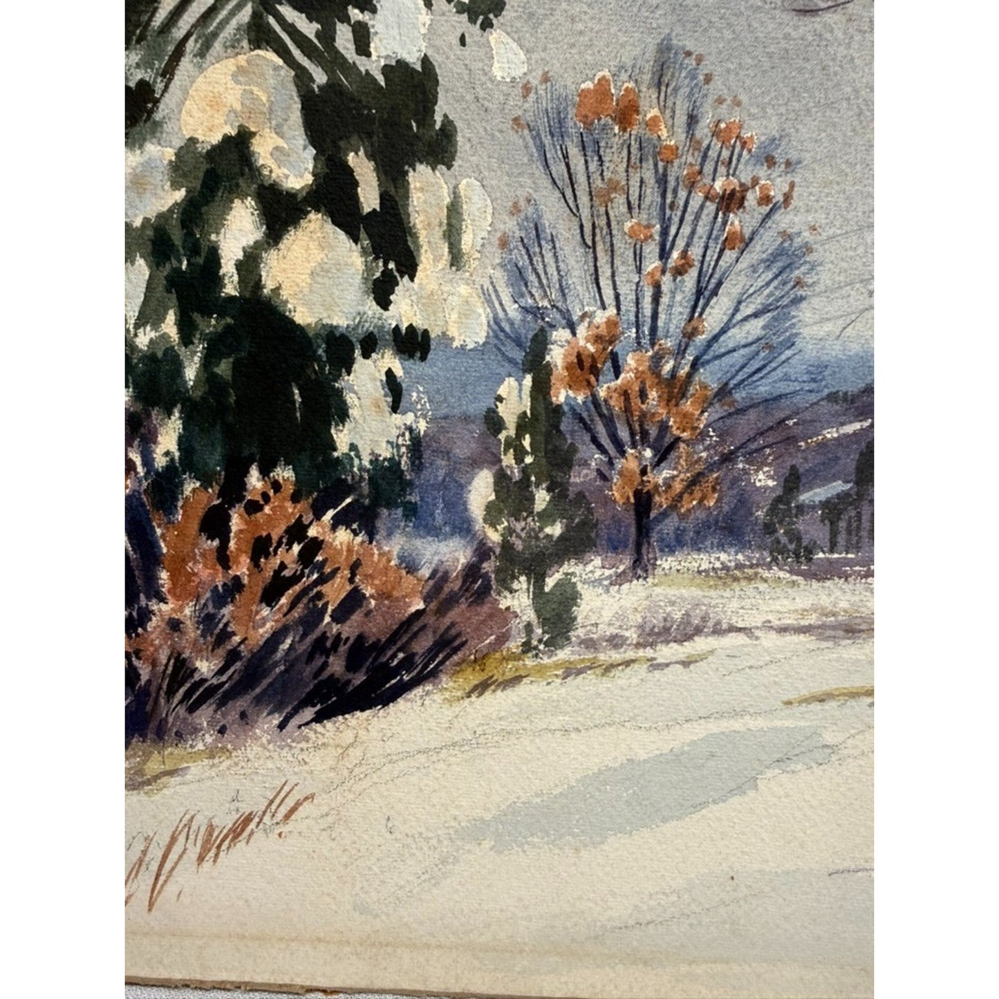Charles Gordon Harris "Winter Morning" Watercolor Painting Landscape Snow VTG