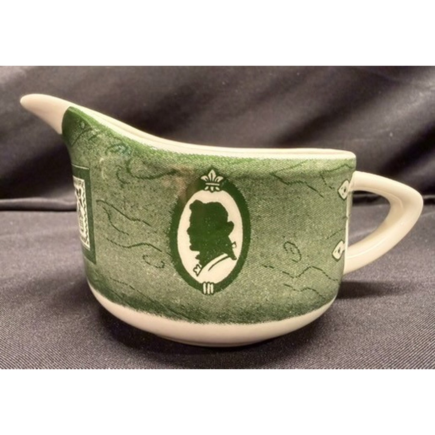 Vintage Royal China "Colonial Homestead" Green white creamer sugar gravy boat