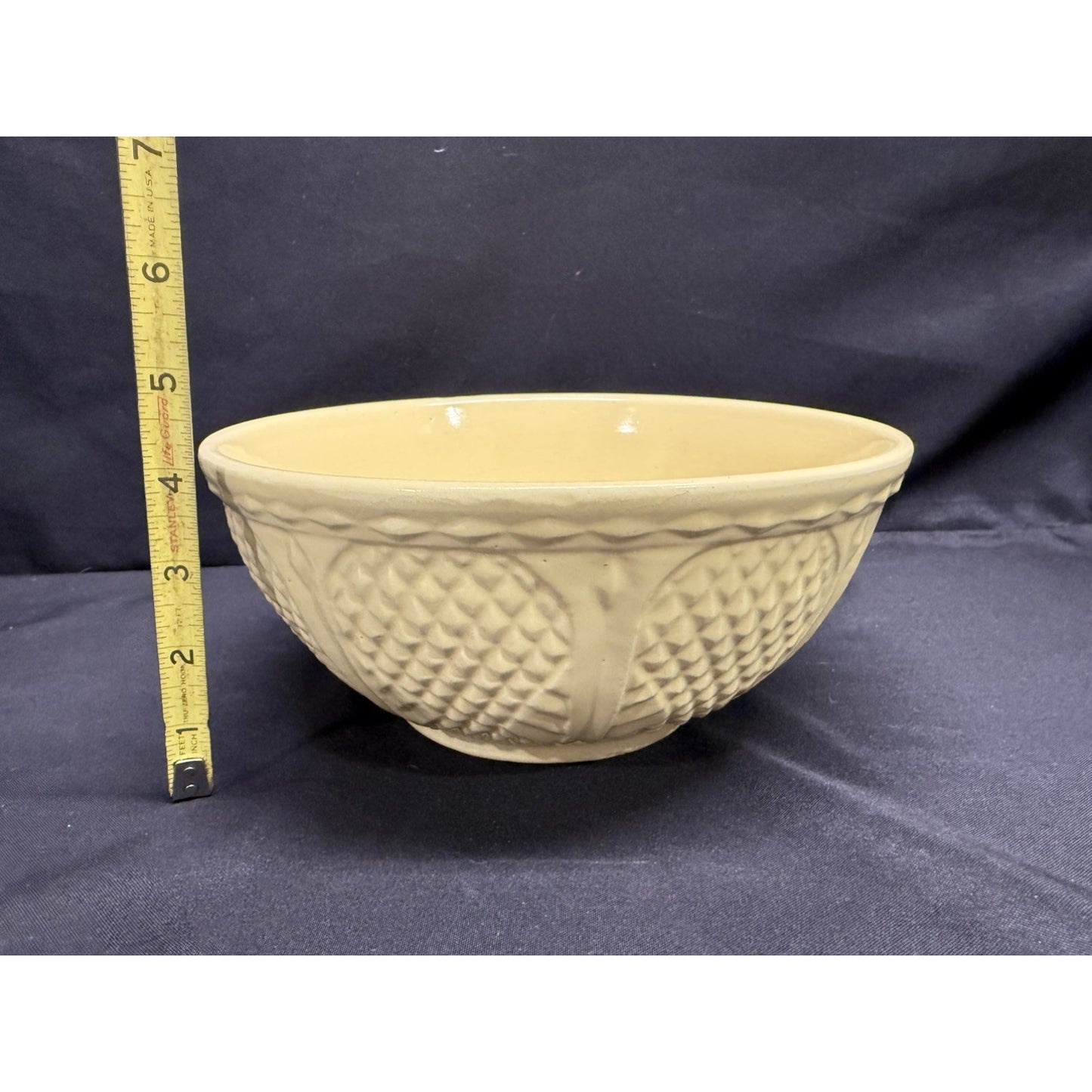Vintage yellow Robinson Ransbottom Pottery Mixing Bowl Diamond pattern ceramic