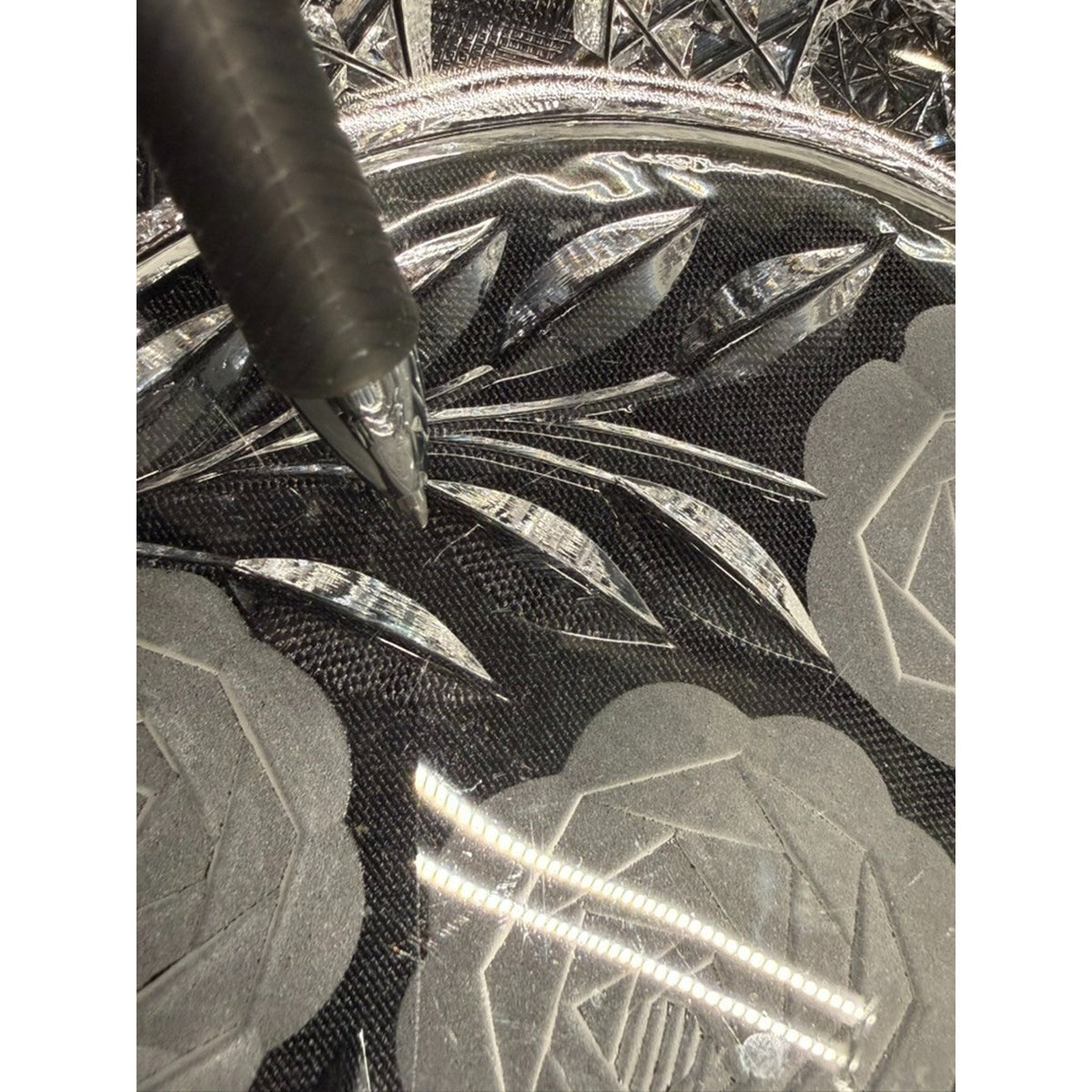 American Brilliant Crystal Cut Glass Round Centerpiece Bowl Etched Flowers 8"