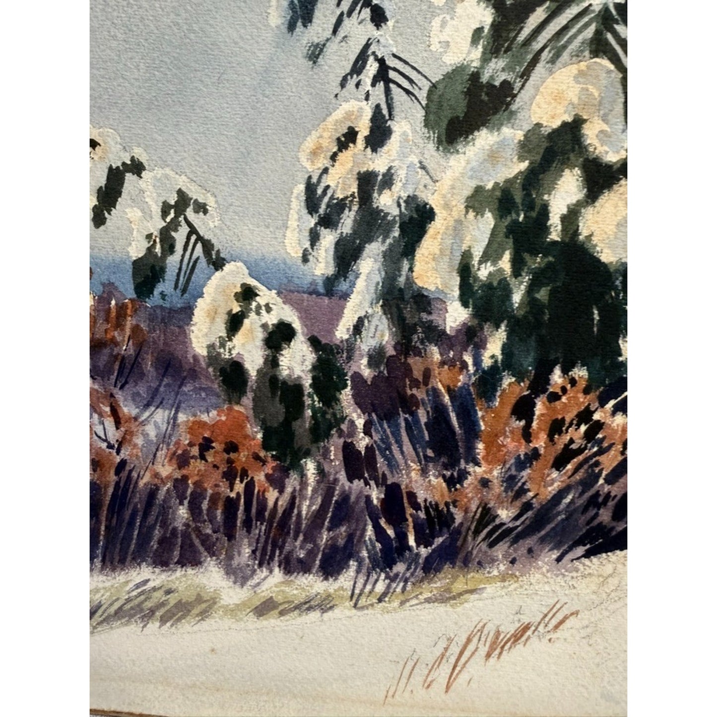 Charles Gordon Harris "Winter Morning" Watercolor Painting Landscape Snow VTG