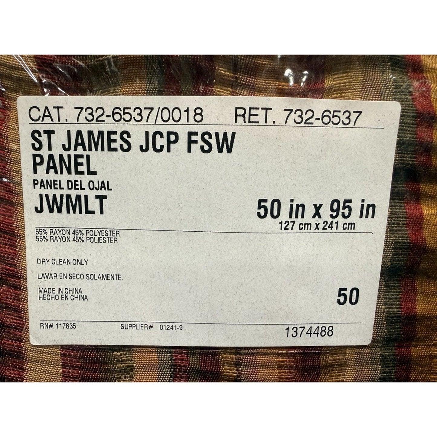 JC Penny St James single panel drapes striped red brown tan 50"x95" brand new