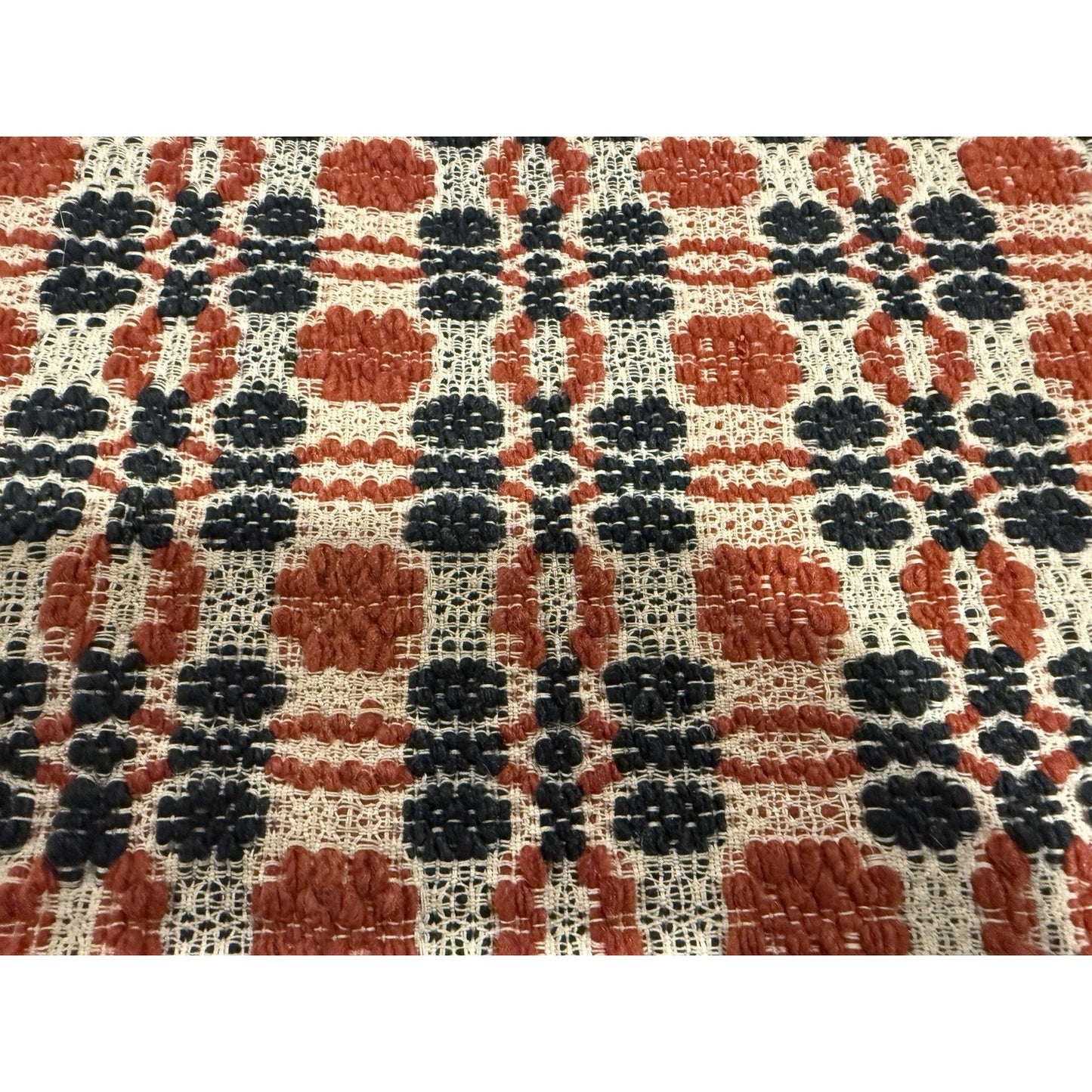 Antique Wool Overshot Coverlet Handwoven 4 Pattern Red Black White Full/queen