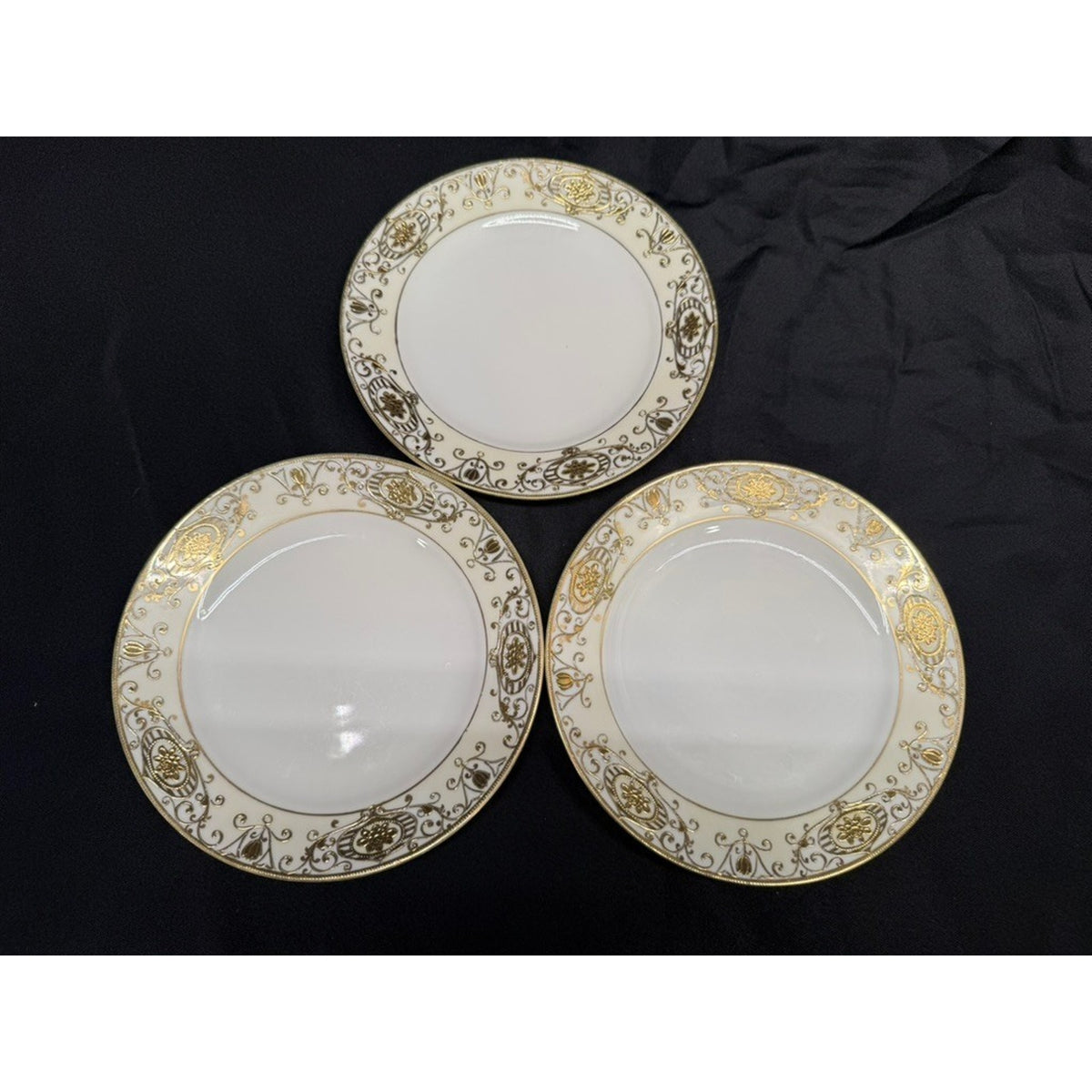 Set of 3 Noritake "Christmas Ball" 7.75" Salad Plates Round Gold Encrusted VTG
