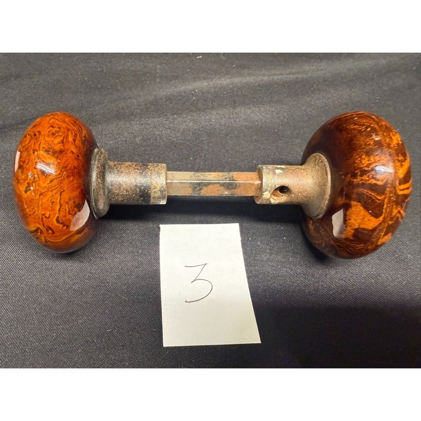 Antique porcelain Bennington marbled brown tiger eye door knob- Buy 1 or 4 pairs