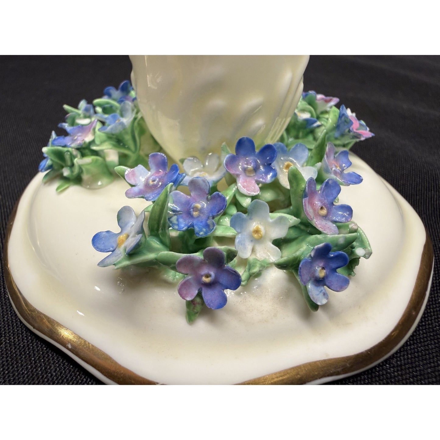 Rare pair crown staffordshire candle holders flowers purple porcelain 2" England