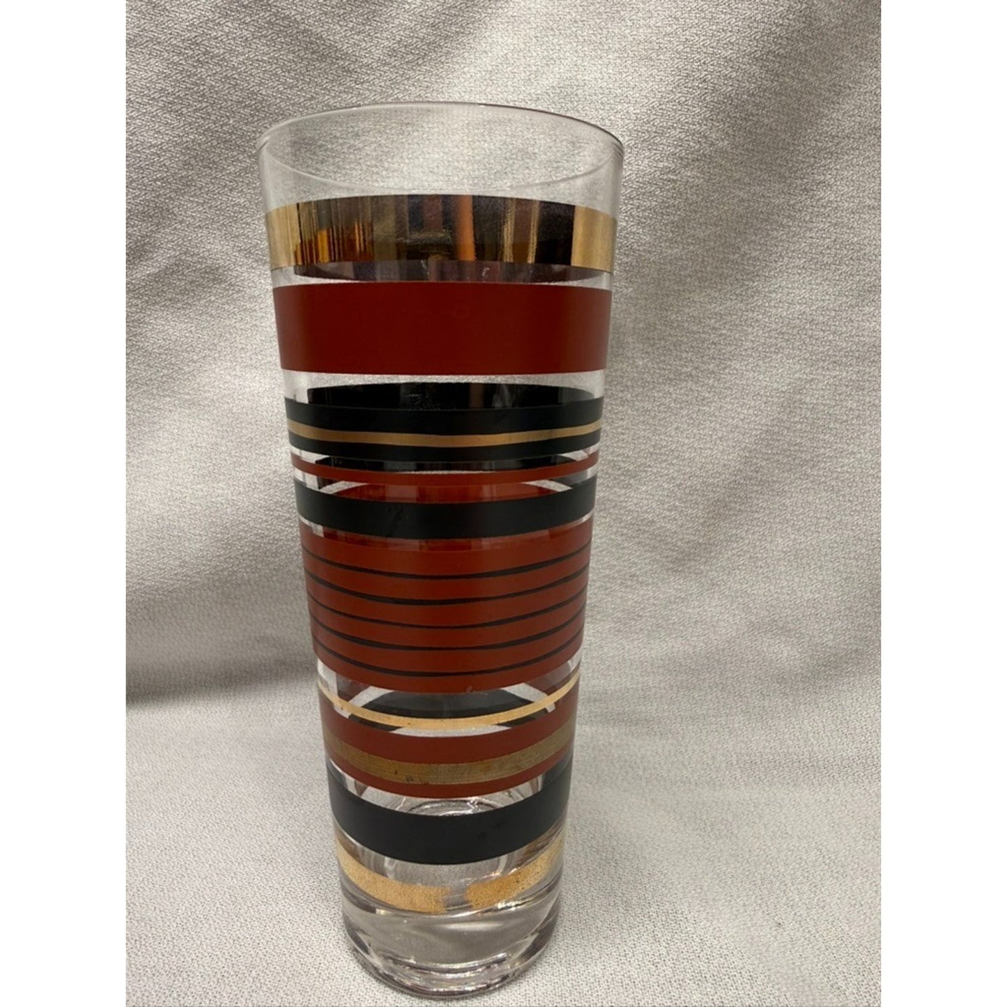 (7) Rare mid century modern high ball striped glasses red gold black 7" tumbler
