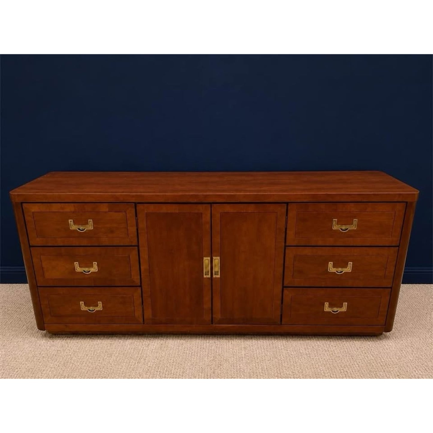 Mid century modern campaign style 9 drawer dresser/credenza brass handles