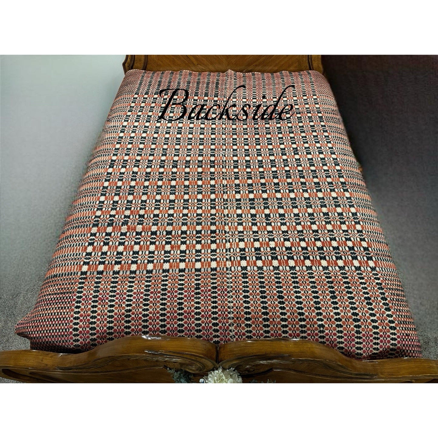 Antique Wool Overshot Coverlet Handwoven 4 Pattern Red Black White Full/queen