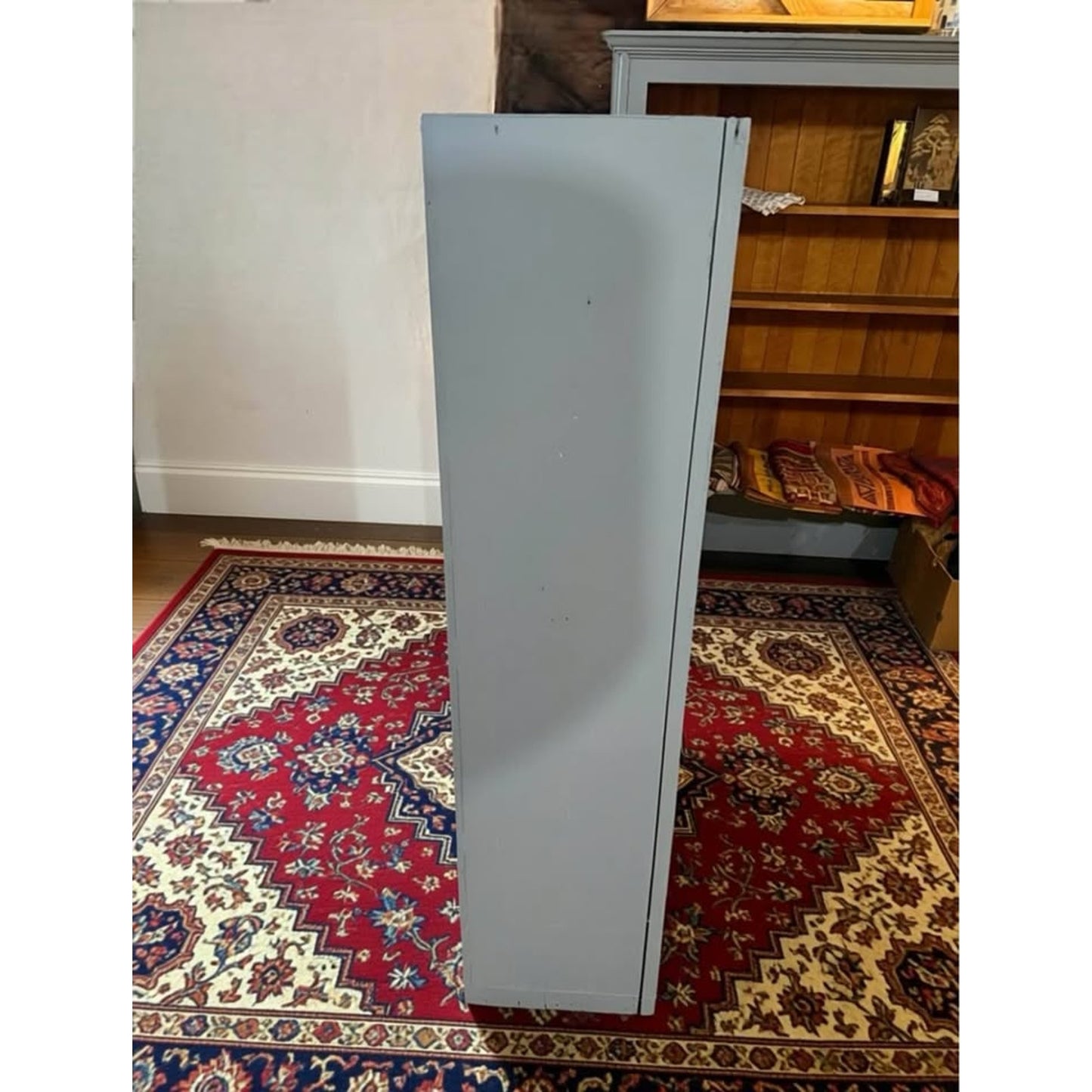 Antique bookcase late 1800’s with cedar plank backing and baby blue paint