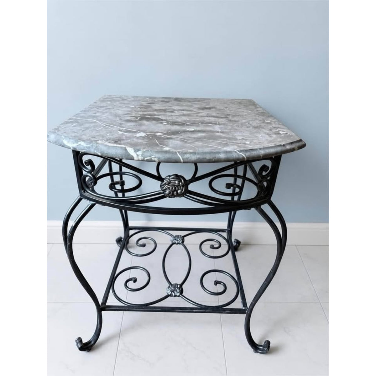 Elegant Bombay & Co. Wrought Iron & grey Marble Accent Table/Nightstand/end table