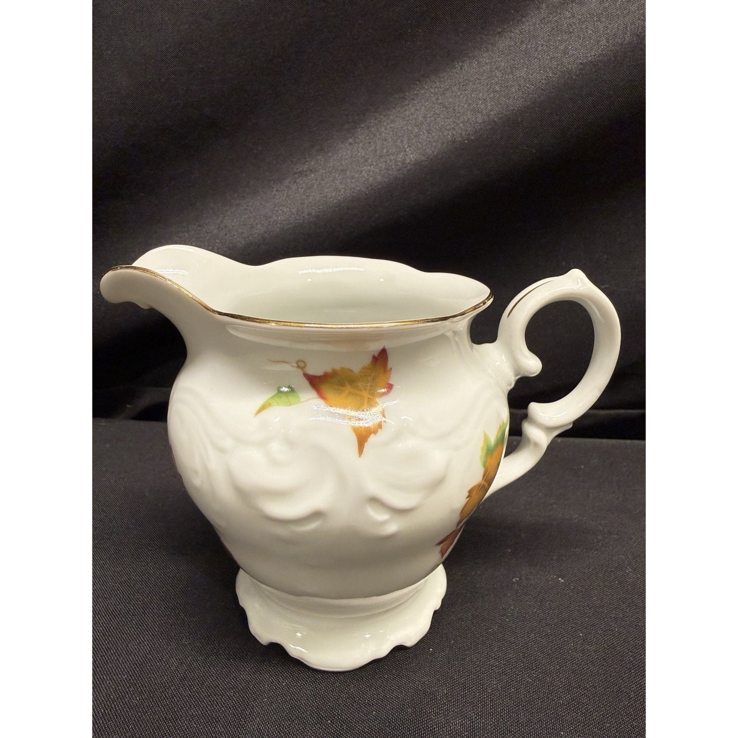 Vintage Walbrzych Sugar & Creamer Dish Set Autumn Leaves Gold Gilding Porcelain