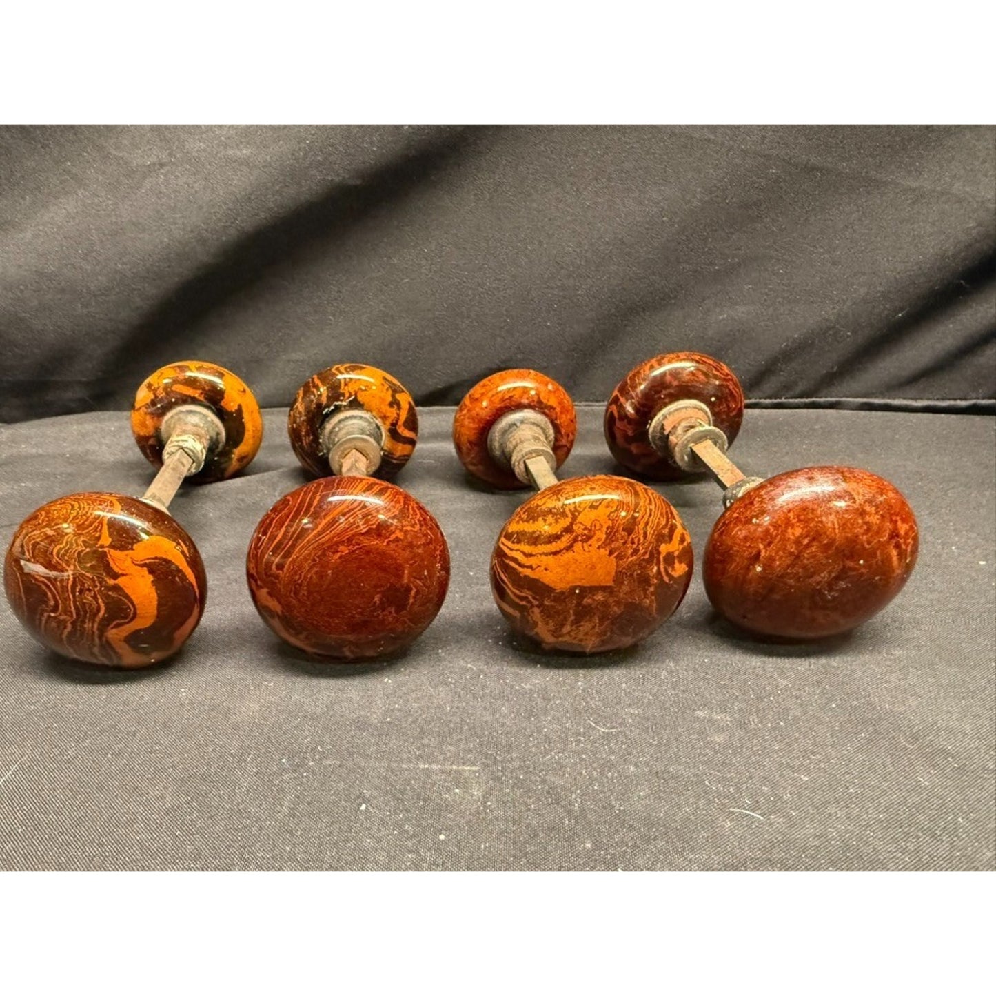Antique porcelain Bennington marbled brown tiger eye door knob- Buy 1 or 4 pairs