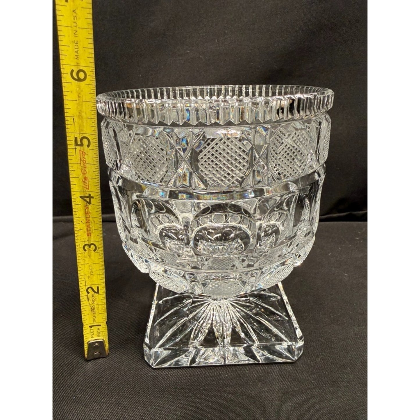 Vintage Bohemia Crystal Pedestal Candy Dish/ Centerpiece Dish square base 5.5"