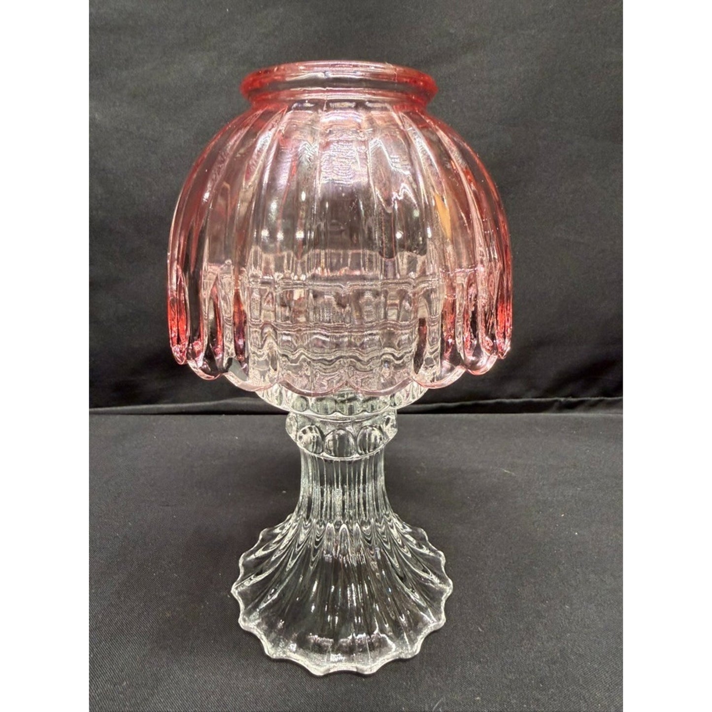 Pair of L.E. Smith Vintage Pink Fairy Lamps Clear Glass Pedestal Candle Holders