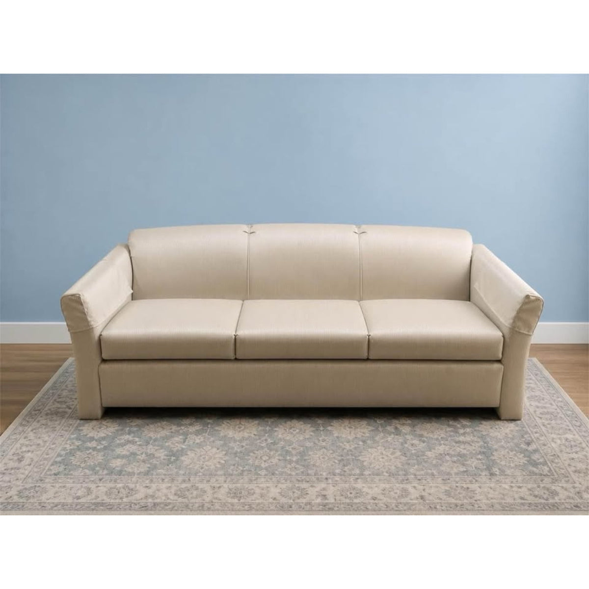 White & cream colored striped 3 seater couch
