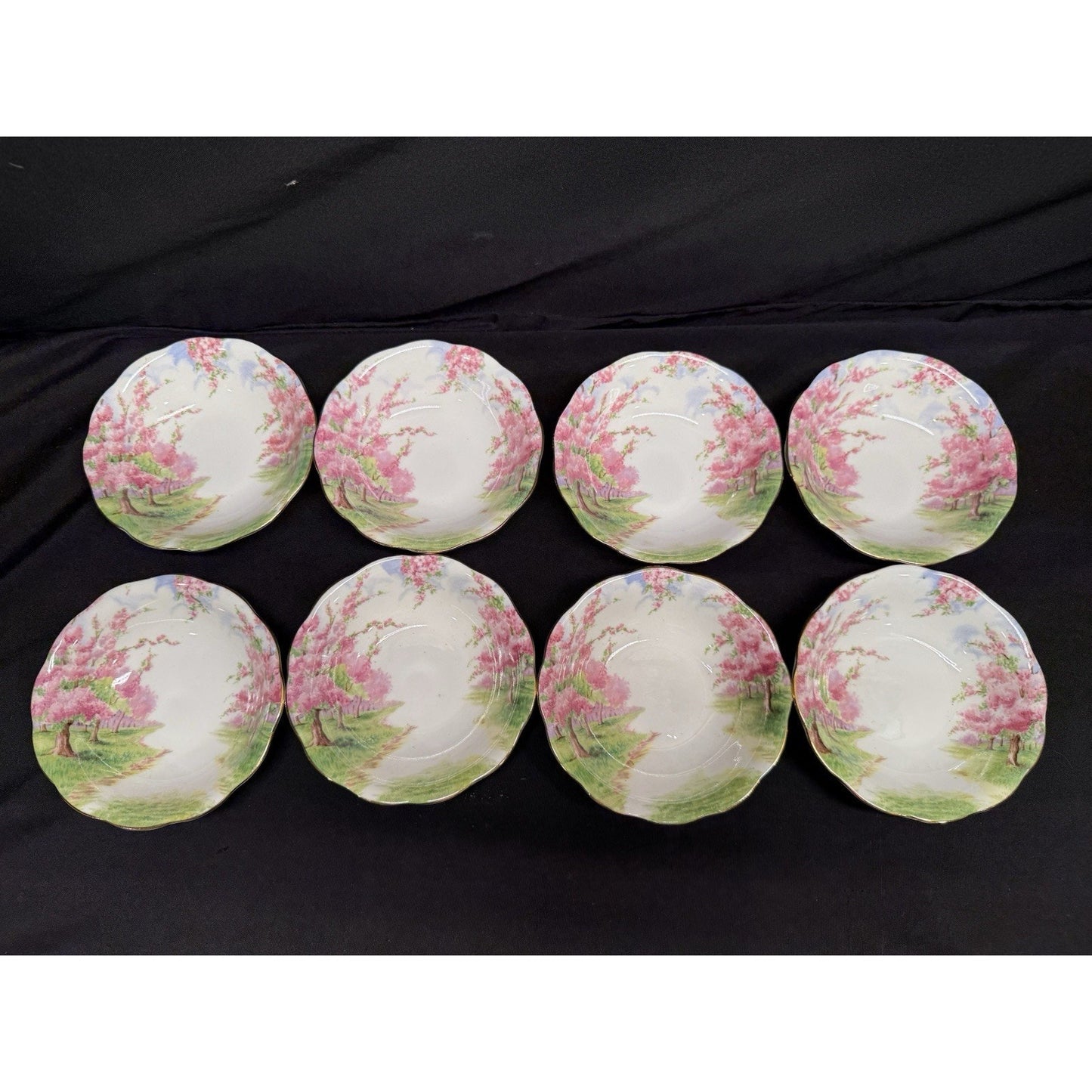 8 Royal Albert England Blossom Time 5.25” Berry Bowls Scalloped Rim Pink Vintage