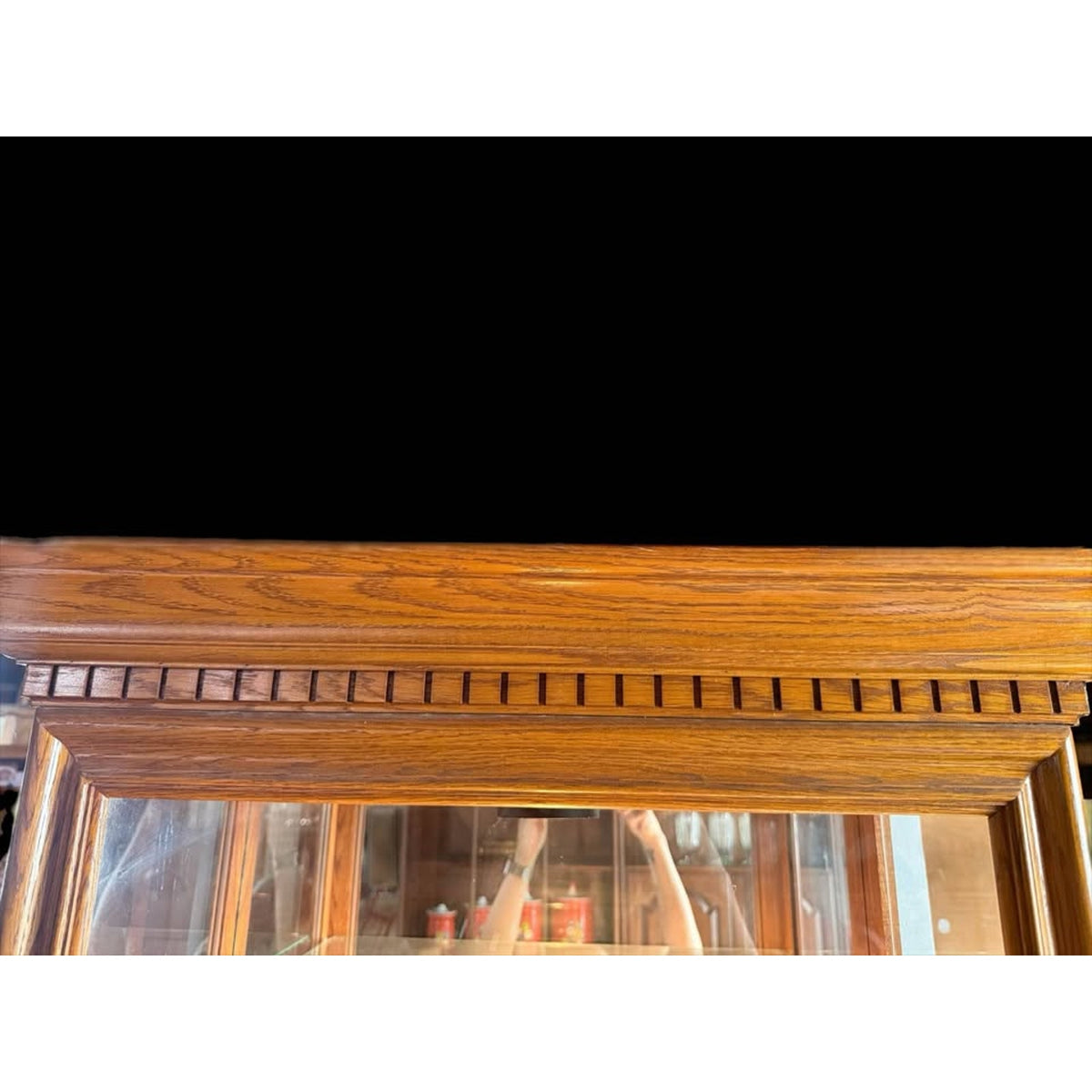 Vintage oak and glass lighted display cabinet/curio cabinet