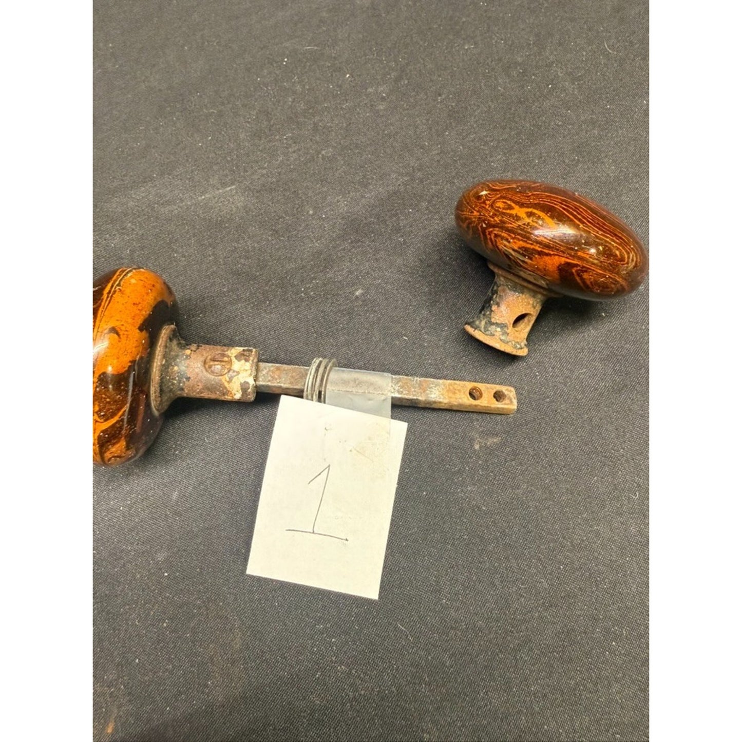 Antique porcelain Bennington marbled brown tiger eye door knob- Buy 1 or 4 pairs