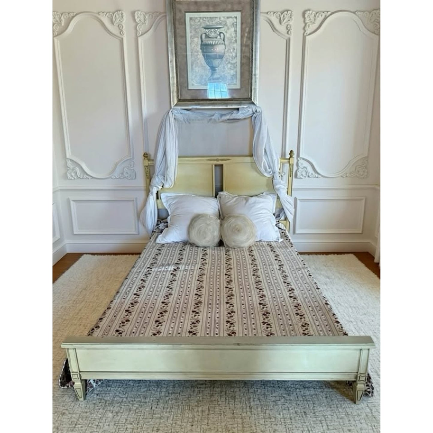 Cream color French provincial bedroom set bed frame, desk, bookcase, mirror, night stand, dresser