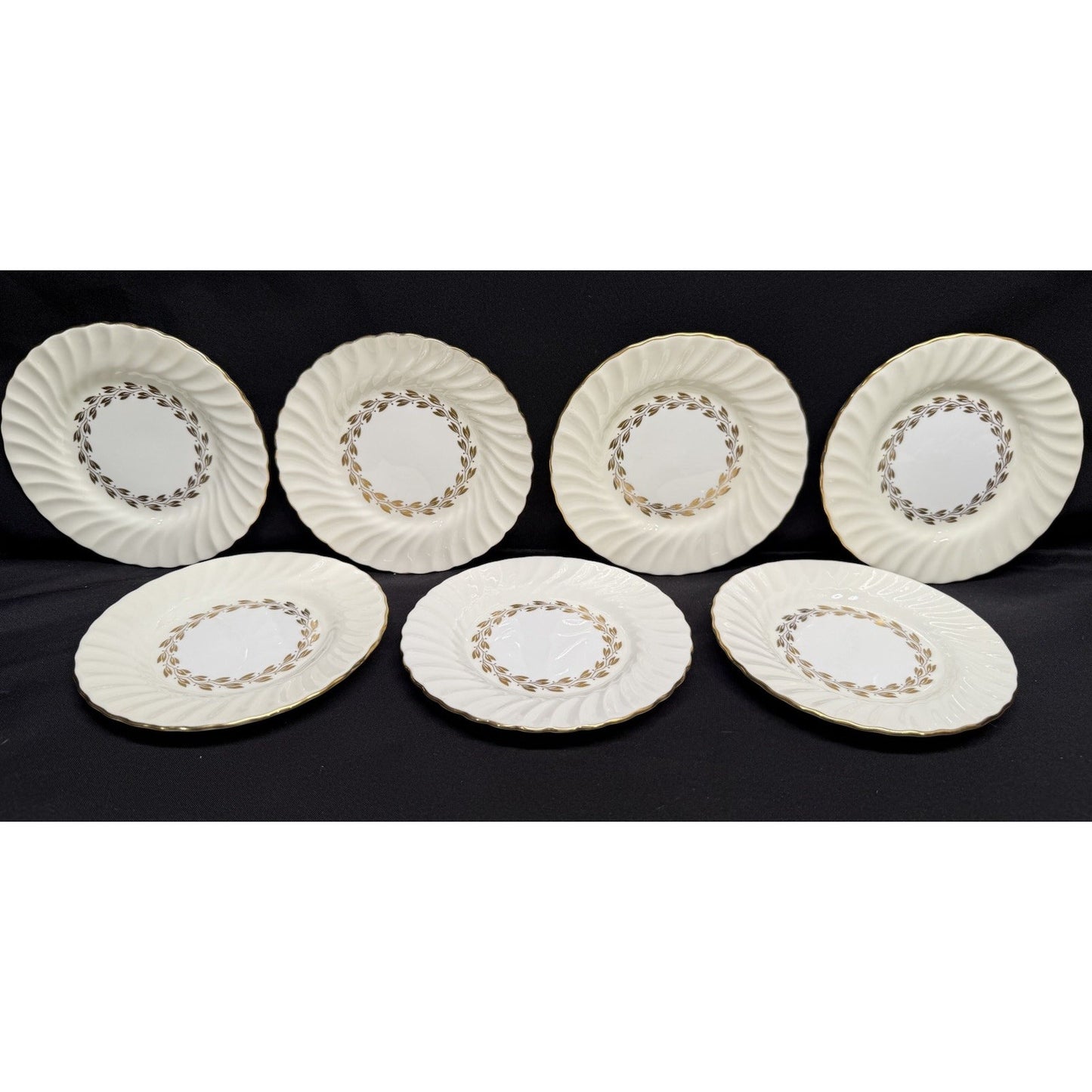 Set of 7 Minton Bone China Cheviot Gold leaf round Bread Plates 6.25” England