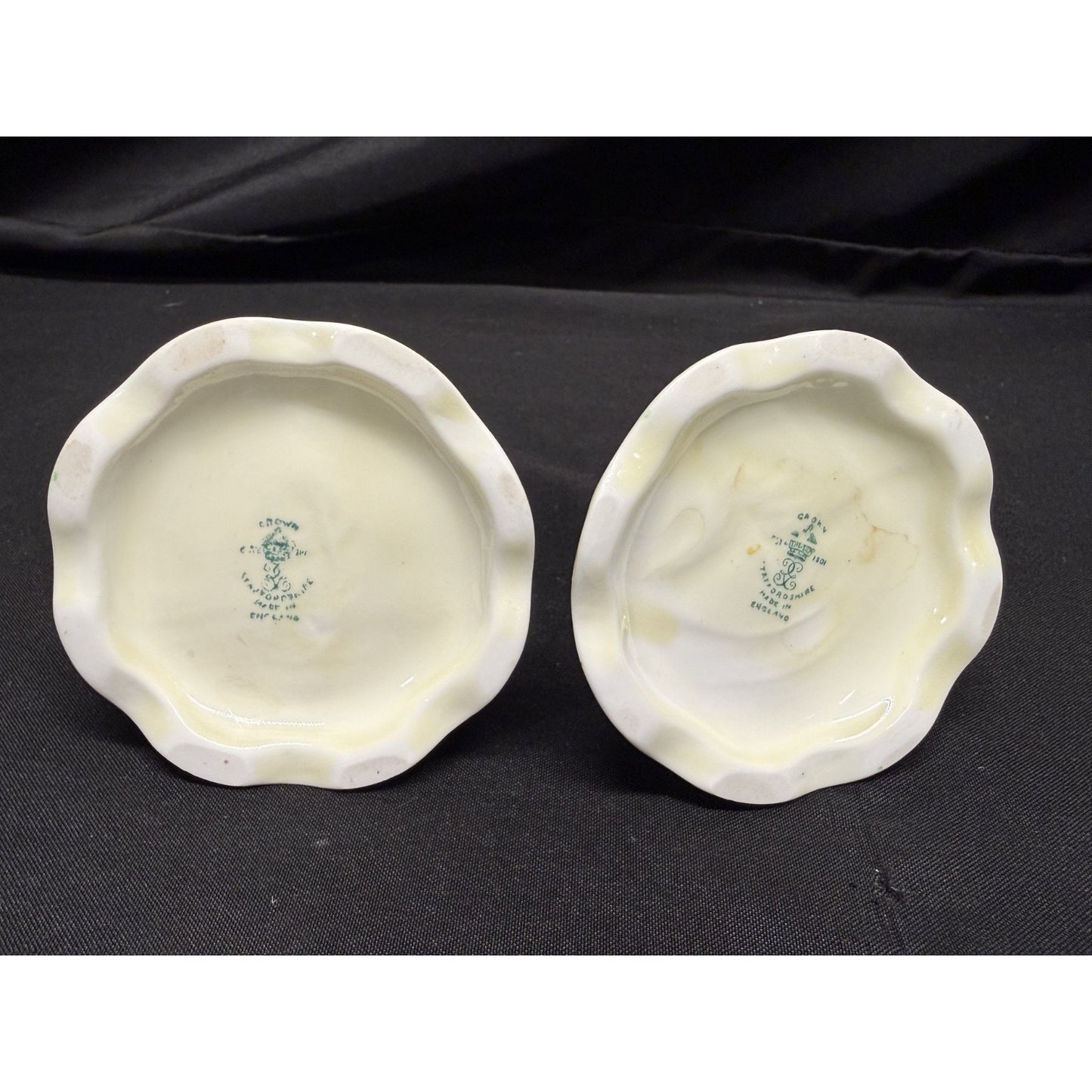 Rare pair crown staffordshire candle holders flowers purple porcelain 2" England