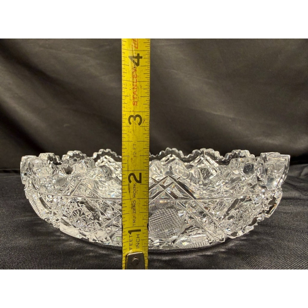American Brilliant Crystal Cut Glass Round Centerpiece Bowl Etched Flowers 8"