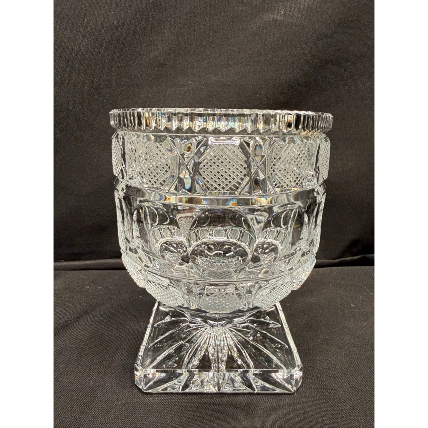 Vintage Bohemia Crystal Pedestal Candy Dish/ Centerpiece Dish square base 5.5"
