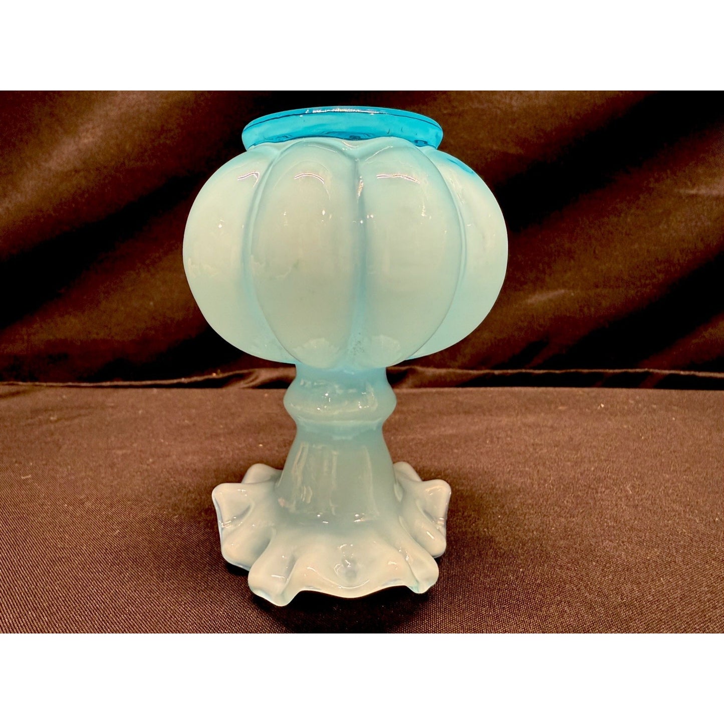Fenton baby Blue mid century Melon Vase scalloped ruffled top 4.5 inch vintage