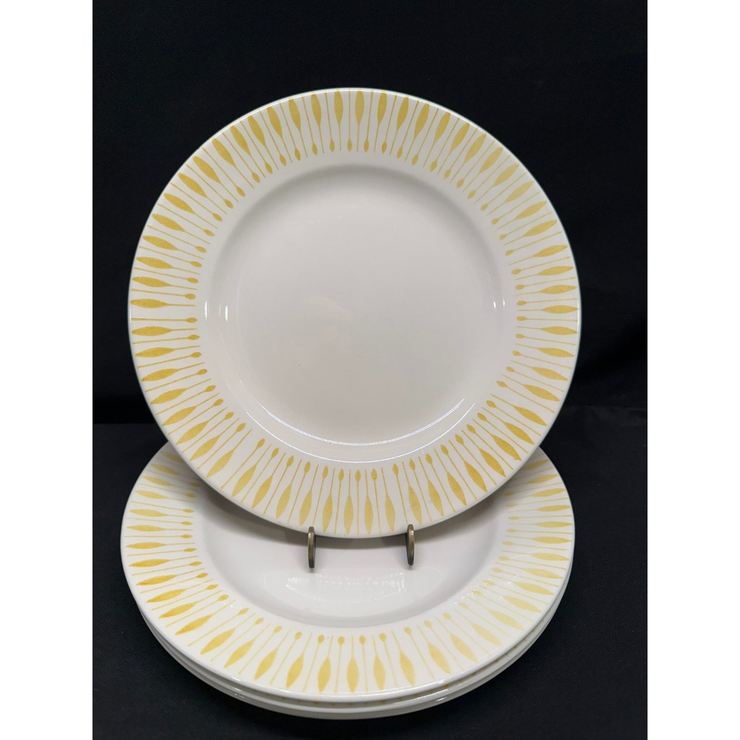 Knowles Fjord by Kalla 10” round Dinner Plates yellow starburst pattern MCM